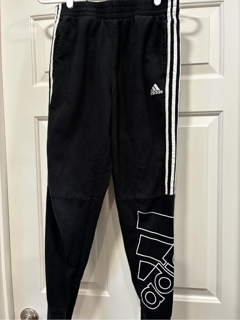 adidas Black Joggers with White Three-Stripe and Logo